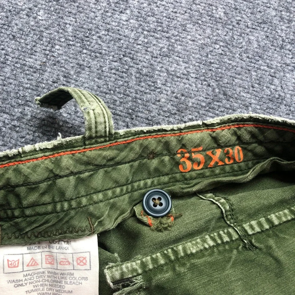 Vintage Distressed Olive Green Cargo Pants Mens Wide Leg Multi Pocket 36x27